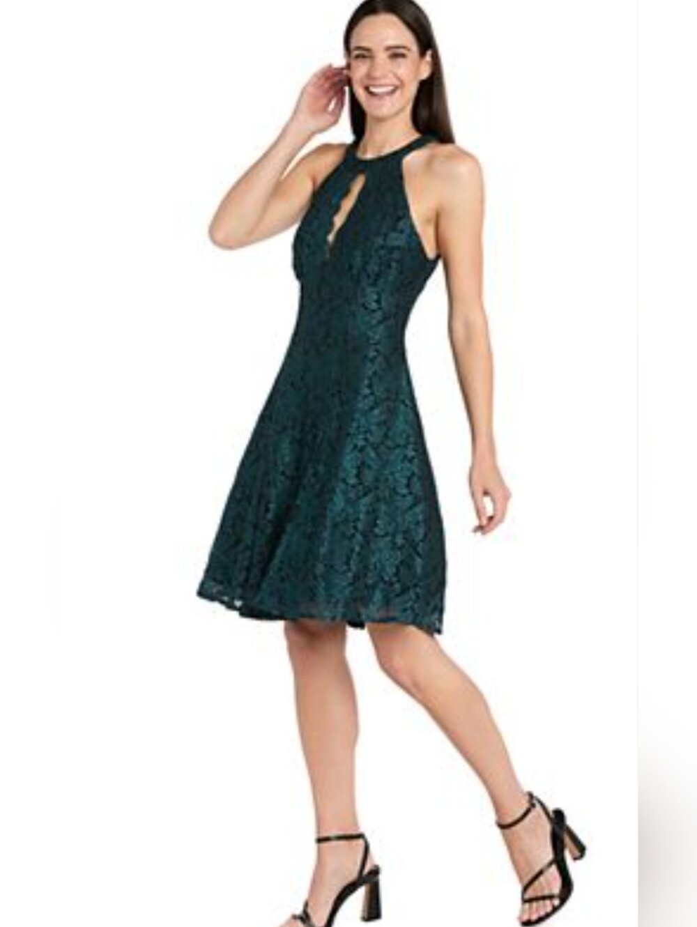 R & M Lace Cocktail Gown Green Glitter Zippered Womens Size 12.